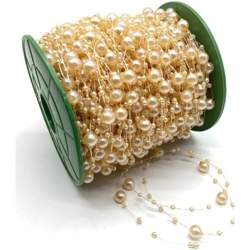 5Yards 3+8mm Fishing Line Artificial Pearls Flower Beads Chain Garland Flowers Wedding Party Decoration Diy Accessories #S10s19