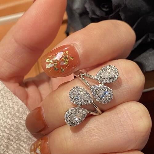 Silver Color Flower Open Ring Fashion Trendy Cubic Zirconia Royal Purple For Women Luxurious Jewelry Girl Gift Wedding Petal