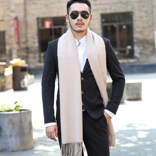 New fashion autumn and winter men wild tassel warm solid color scarf temperament thick knit comfortable couple classic shawl