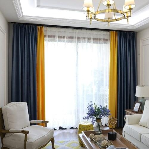 Nordic Style Solid Color Stitching Shading Dutch Velvet Curtains for Living Room Bedroom Curtains Valance Classecal Decoration