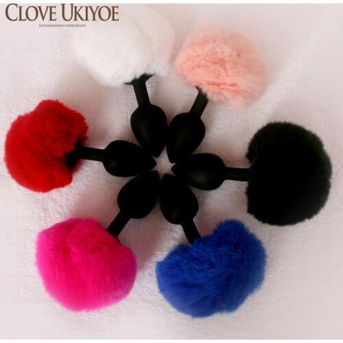 Small Size Rabbit Tail Silicone Anal Plug Bunny Pompon Butt Plug Silica Gel Hair Ball Anal Plug Adult Game