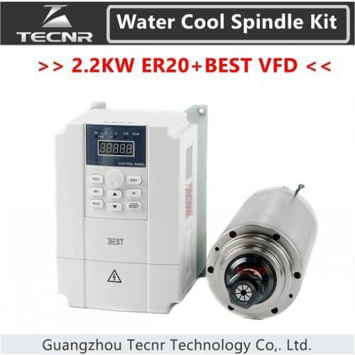 TECNR Water Cooled Spindle Kit 2.2kw 220v 380v ER20 and 2.2kw BEST VFD