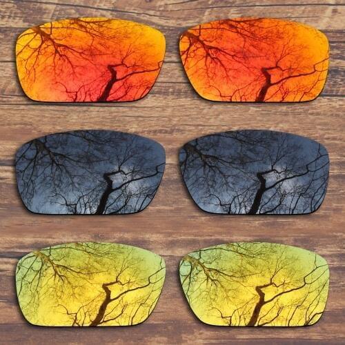 ToughAsNails 3 Pairs Black.Fire Red.Gold Polarized Replacement Lenses for Oakley Fuel Cell OO9096 Sunglasses