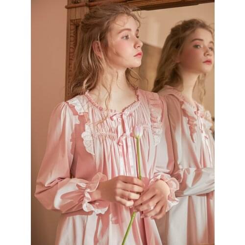 Spring Autumn Vintage Cotton Womens Pajamas Sets Long Sleeve Sleepwear Lovely Night Suits Comfortable Loose Home Clothes