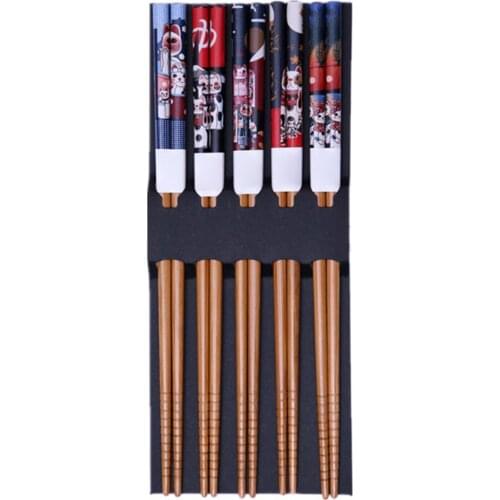5 Pair Vintage Wood Chopsticks Japanese Style Non-slip No Painting Cooking Chopsticks No Odor Safe Diner Chopsticks for Home