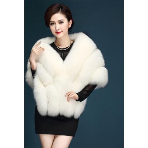 Womens Luxurious Winter Faux Fur Scarf Collar Shrug Sexy V-Neck Shawl Wrap Stole Bridal Cloak Cape Cover Up for Wedding