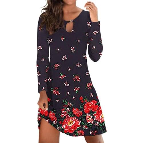 Women Dress O-neck Floral Soft Printed Autumn Women Dress for Daily Wear Women Dress Autumn Dress 2021 Vintage Dress