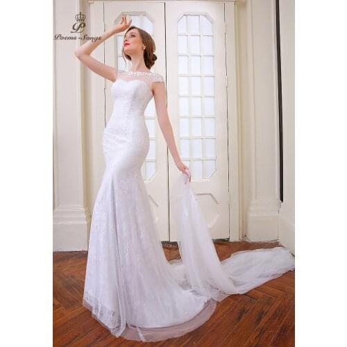 Poemssongs Elegant sexy Mermaid Wedding dress 2020 removable train and lace back vestido de noivas 2017ball gown