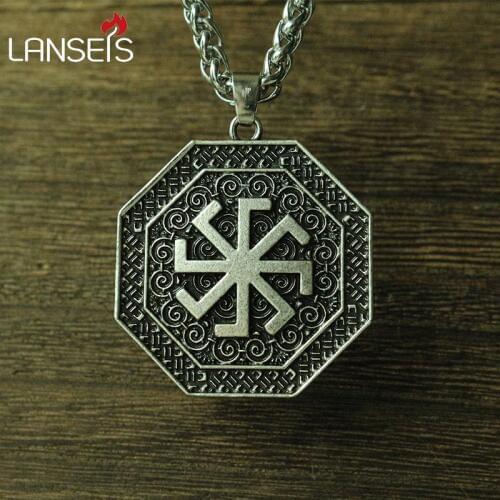 Lanseis 1pcs viking pendantSlavic Kolovrat symbol Pendant Necklace Slavic Kolovrat necklace Men Ethnic Jewelry
