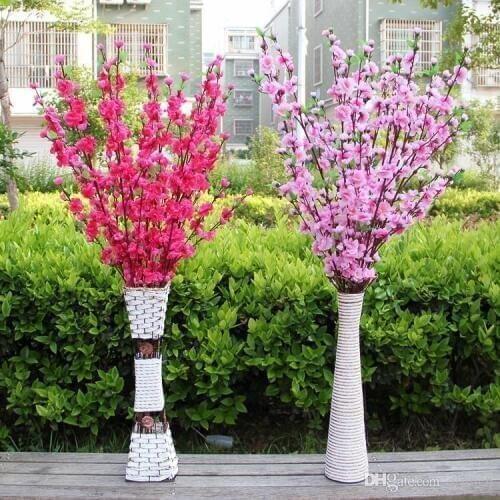 100Pcs Artificial Cherry Spring Plum Peach Blossom Branch Silk Flower Tree For Wedding Party Decoration white red yellow pink 5