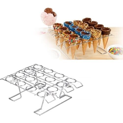 16 Hole Stainless Steel Ice Cream Cone Display Rack Stand Diy Ice Cream Cone Holders Baking Cake Cupcake Cooling Tray Holder