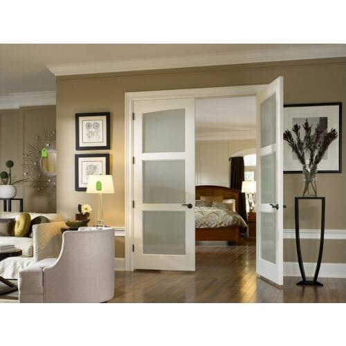 2017 new style three-panel square profiles highly durable solid wood door paint grade interior wood door entry doors ID1606027