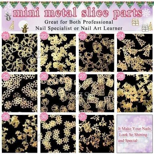 250pcs/lot fashion snowflower christmas tree design Gold Glitters Metal Slice Nail art decorations