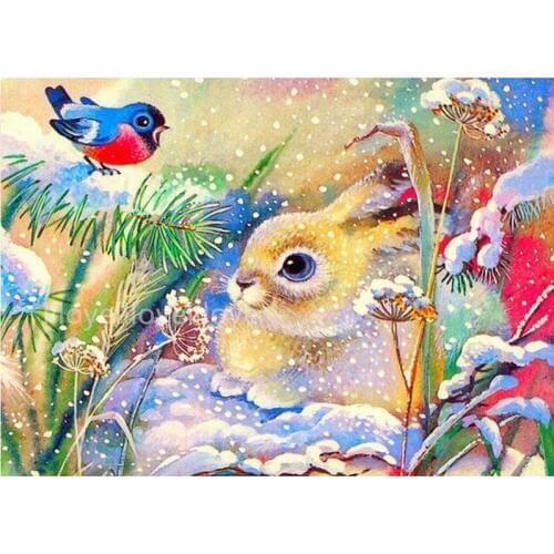 3D Diamond Embroidery Flower picture of Rhinestone Mosaic 5D DIY Diamond Painting Bird and rabbit Full square/Round Decor FG1189
