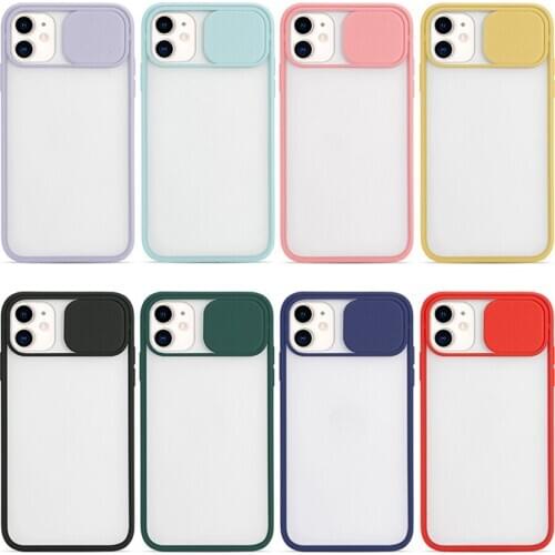 6.1inch Phone Case with Slide Camera Lens Protector Matte Translucent PC Bumper Anti-Fingerprint Protector For iPhone12/12Pro