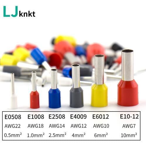 500X E0508/7508/1008/1508/2508/4009/6012/10-12 Insulated Block Cord End Terminal Crimp Ferrules Terminals Tubular Wire connector