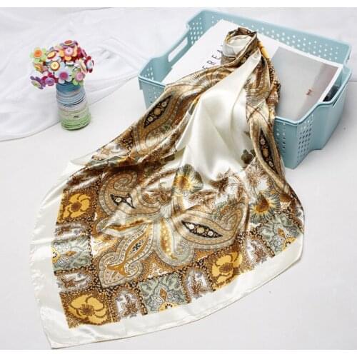 90*90cm Silk Flower print Scarves Women Foulard Square Hijab Scarf Ladies Satiny Shawl wrap muffler pareo female hijab poncho