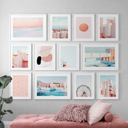 Abstract Geometry Building House Desert Moon Wall Art Print Paper Canvas Painting Nordic Poster Decor Pictures For Living Room