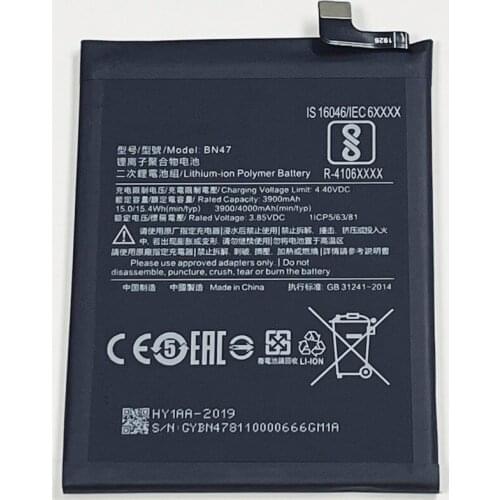 3.85V 4000mAh BN47 For Xiaomi Mi A2 Lite M1805D1SG Battery