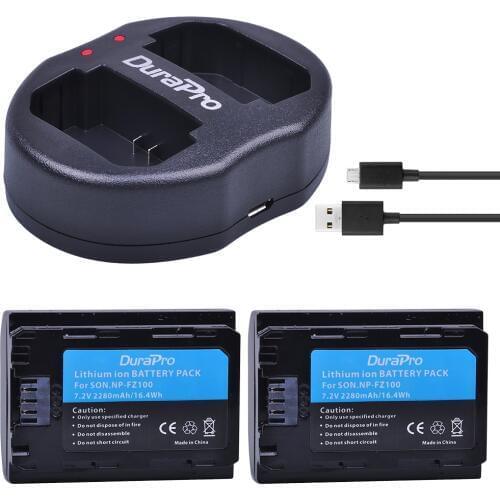 2PC 2280mAH NP FZ100 Battery + USB Charger for Sony NP-FZ100 BC-QZ1 Alpha 9, A7RIII, ILCE-7RM3 for Sony A9, A9R, Alpha 9s Camera