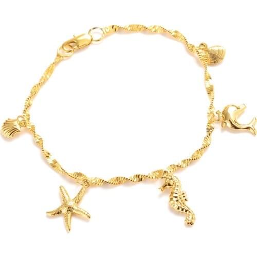Bangrui 8.26 inch gold shell seahorse dolphin pendant Chain Bracelet Men Jewelry party Gift Wholesale rendy snake Chain Bracelet
