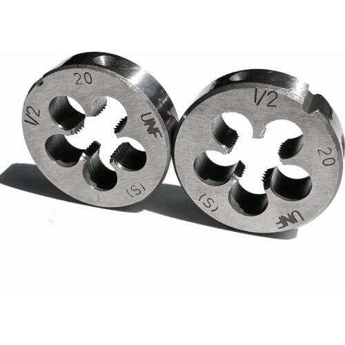 Free shipping of 2PCS 9Sicr steel made UNF/UNS/UNEF 1/2"-20/24/27/28TPI manual threading dies for hand threading metal workpiece