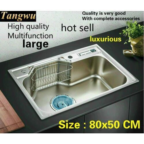 Free shipping Household luxury vogue kitchen single trough sink standard food grade 304 stainless steel hot sell 80x50 CM