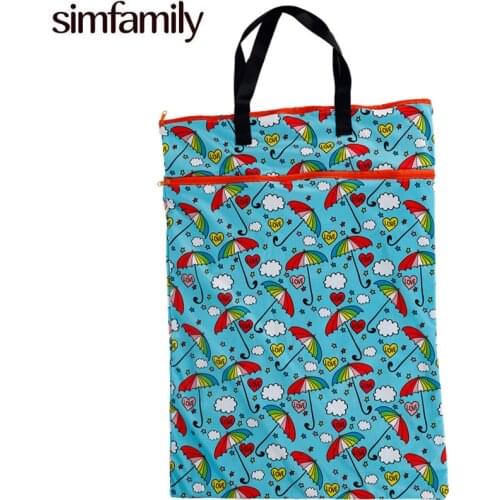 [simfamily]1PC Reusable Large Hanging Cloth Diaper Wet Dry Bag Double Pocket Cloth Handle Pail Bag for Cloth Diapers