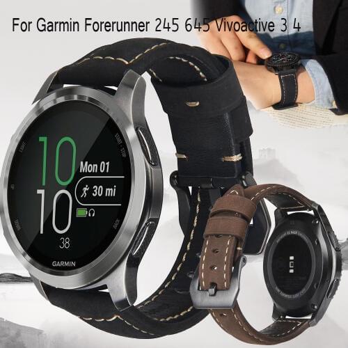 20mm Leather bracelet for Garmin Venu Forerunner 645 245 Vivoactive 3 4 Strap quick release metal buckle smart watchband 22mm