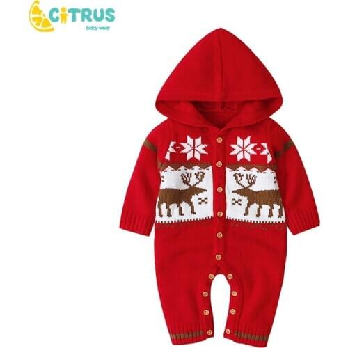 CITRUS Newborn Clothing Winter Jumpsuit Baby Boy Girl Clothes Hooded Knitted Jumpsuit Christmas Clothes Autumn Baby Rompers