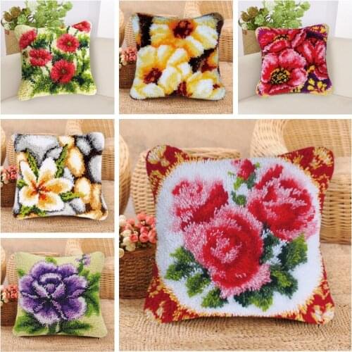 Flowers Latch hook kits Diy Pillowcase 3D cross stitch thread embroidery kits Carpet embroidery cushion embroidered carpet mats