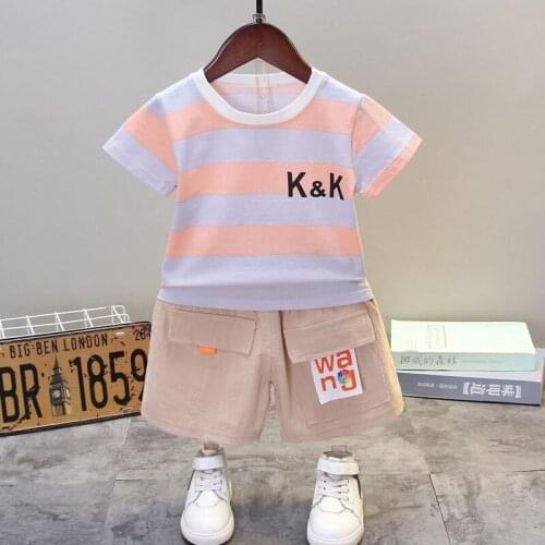Kids Wear Suit Girls Summer Outfits Striped Short Sleeve Children Set Baby Girls Casual 2 Piece Set Boys Sets Clothing 1-7 Age