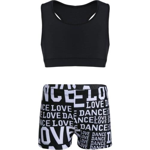 Kids Girls Gymnastics Leotard Two Piece Swimwear Outfit Tank Top with Letters Printed Bottoms Set Tankini Swimsuit for Dancing