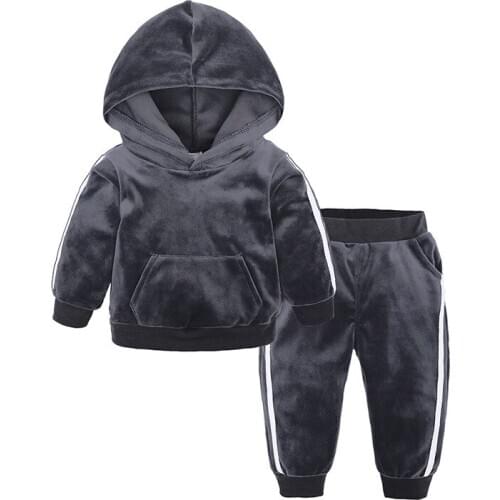 Kids Winter Velvet Clothing Set Casual Long Sleeve Coat Pant Suits Kids Velvet Clothes Sets Thicken Boys Girls Clothing
