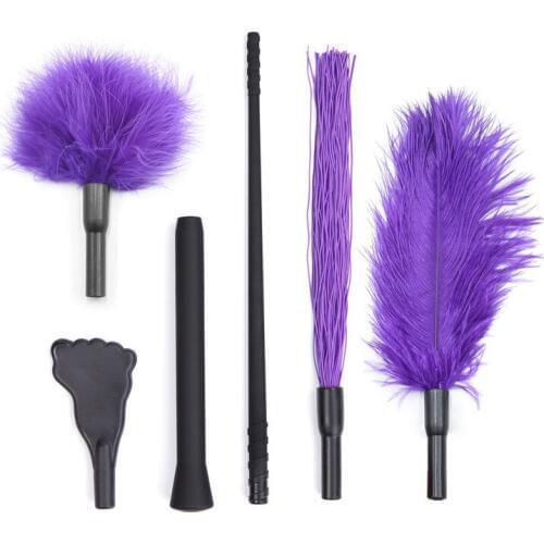 Feather Tease Purple Plush Black Pole Foot Paddle Feather Silicone Whisker Tassel Spank Paddle
