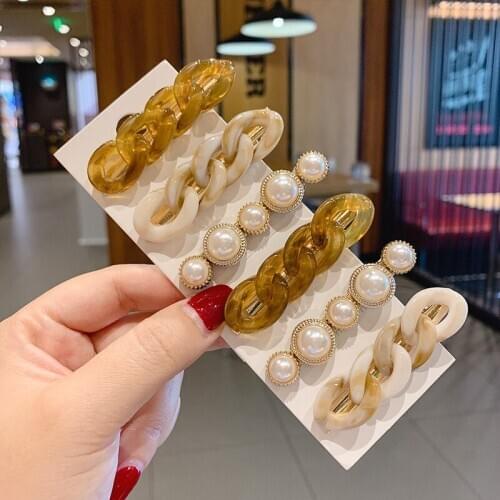 FACEINS Retro Pearl Hairpin Female Korean Simple Girl Hairclip Word Clip For Women Hairpin Clip Headdress