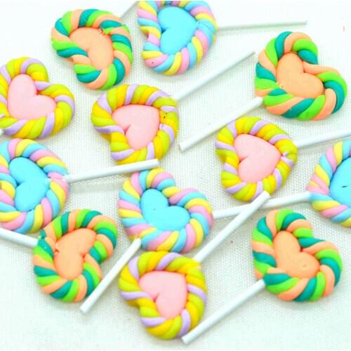 19X40mm Heart Shape Polymer Clay Lollipop|Polymer Clay Party Decoration Lollipop|Baby Shower Decorations