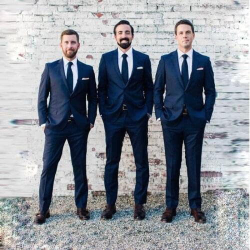 Two Piece Custom Made Generous Navy Two Button Groom Tuxedos Groomsmen Best Man Suit Mens Wedding Suits (Jacket+Pants+Tie)