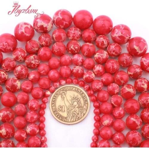 Round Smooth Red Sea Sediment Imperial Jaspers Stone Loose Spacer Bead for DIY Accessorie Necklace Bracelet Jewelry Making15"