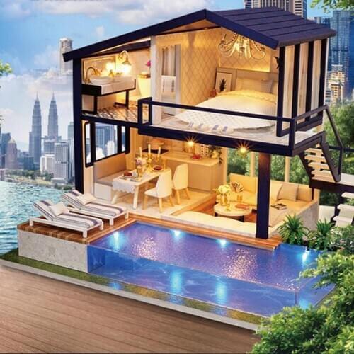 CUTEROOM Doll House Furniture Kids Girl DIY 3D Wooden Miniaturas Dollhouse Time Apartment Educational Children Toys gifts