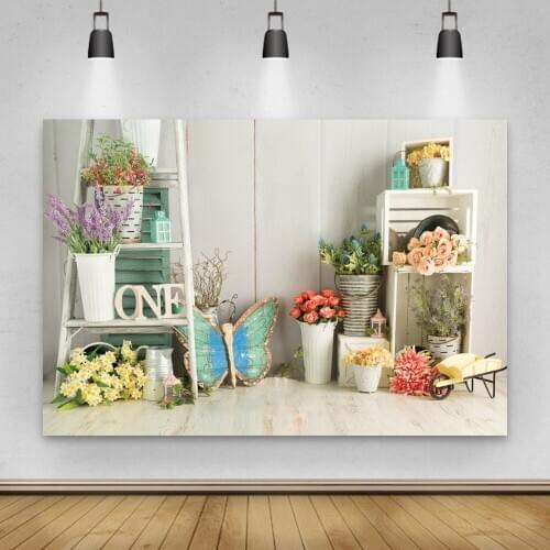 Laeacco Flowers Rose Butterfly Wooden Floor One Birthday Baby Portrait Backdrop Photographic Background For Photo Studio Props