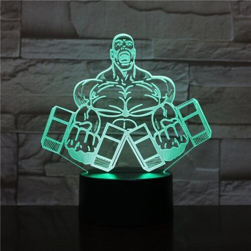 Dumbbell Fitness model 3D Nightlight Bedroom Table Lamp 7 Colors Visual LED Lampara Bodybuilding Decor Sleep Lighting Gifts