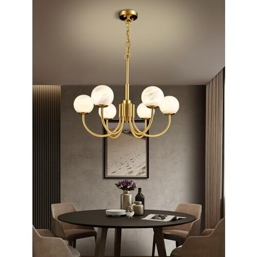 Marble New Chinese Style High-end Atmosphere Household Light Luxury Simple Chinese Style Copper Living Room Chandelier