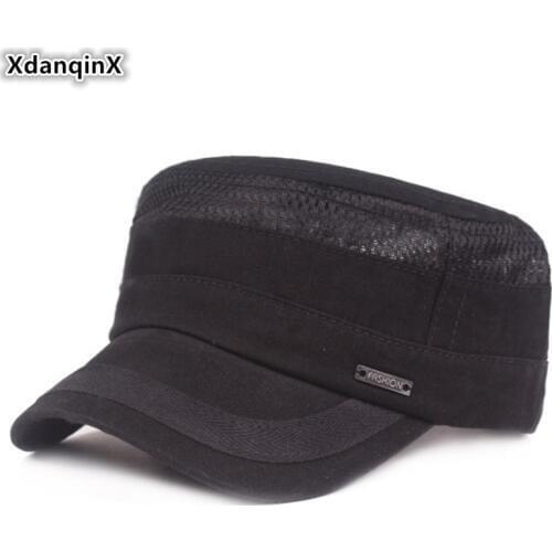XdanqinX Summer Mesh Cap Mens Breathable Flat Caps Army Military Hats Adjustable Head Size Ventilation Sports Cap Snapback Cap