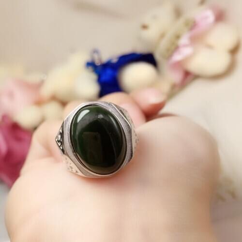 Men Ring Natural And Real Hetian Man Fing Free shipping 925 sterling silver Fine jewelry Gem 13*18mm