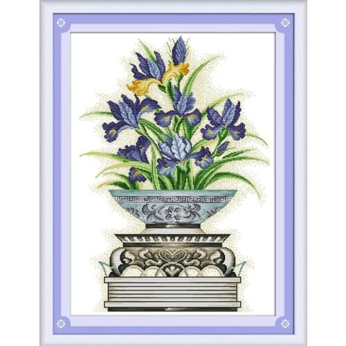 Blue flower cross stitch kit flower 18ct 14ct 11ct count printed canvas stitching embroidery DIY handmade needlework