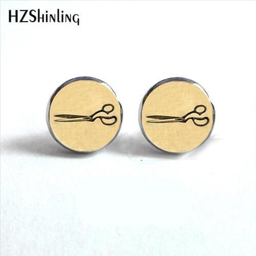 NES-00109 Vintage Scissors Earrings Scissor Studs Earrings Vintage Jewelry Art Photo Glass Dome Earring HZ4