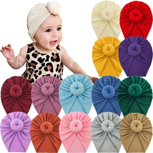 20Pcs/Lot Infant Baby Solid Cotton Warm Turban Headband Caps For Girls Stretchy Beanie Hat Fashion Headwear Hair Accessories