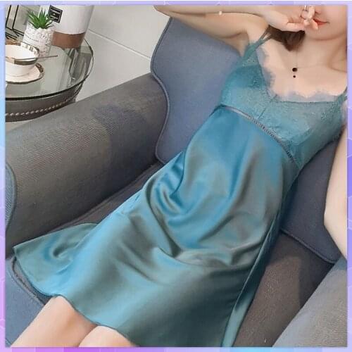 Sexy Womens 1/2Pcs Pajamas Set V-Neck Nighties Wear Summer Ice Silk Nightwear Thin Nightdress Robe Gown Suit Belt Sleepwear