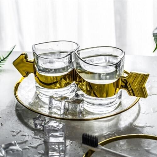 Love Heart Shaped Transparent Glass 3pcs/set Bathroom Accessories Set Golden Storage Tray Wash Cup Kit Gradient Glasses Tooth Cy